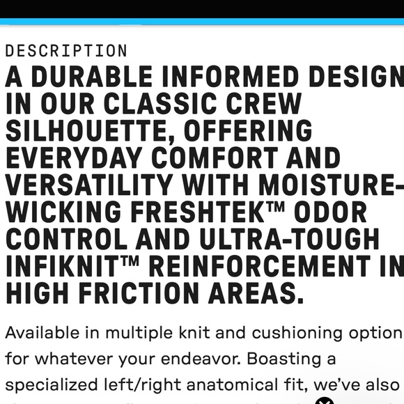 STANCE UNISEX PERFORMANCE SPORT MID CUSHION CREW HEIGHT FEEL 360 w/INFIKNIT NWT - Picture 2 of 4